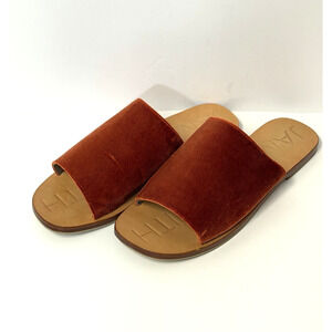 James Smith Off Duty Burnt Orange Velvet Velour Slides Sandals Women's 6 EU 37